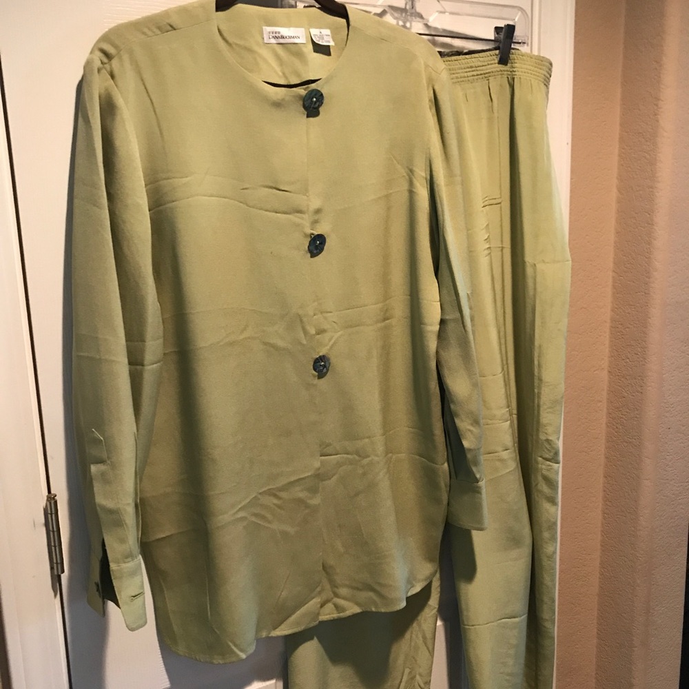 Two Piece Lime Silk Suit